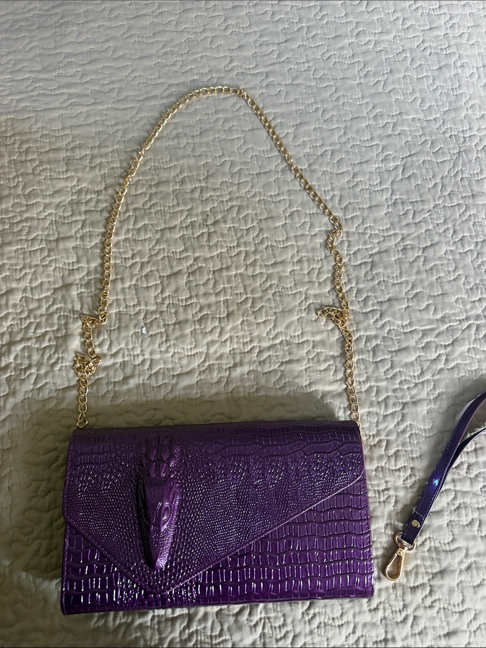 Purple Croc-Embossed Chain Shoulder Bag